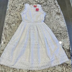 Kate Spade New York White A-Line Eyelet Dress with Ruffles and Embroidery Size 0